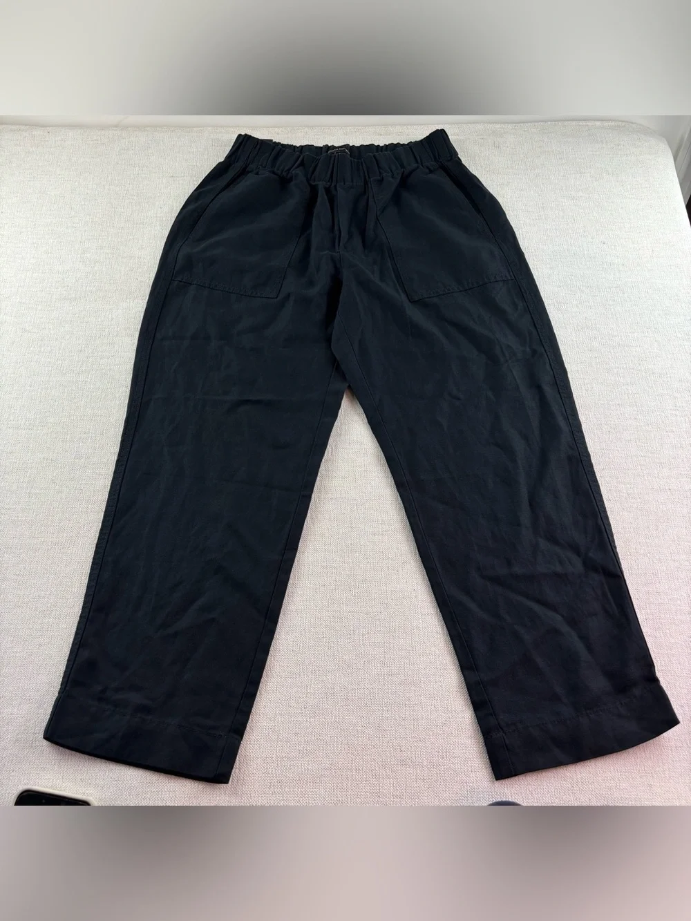 Banana Republic New women S linen blend tapered crop pants black elastic waist